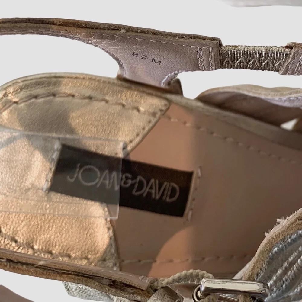 JOAN & DAVID METALLIC GOLD LEATHER STRAP ESPADRILLE WEDGE SANDALS